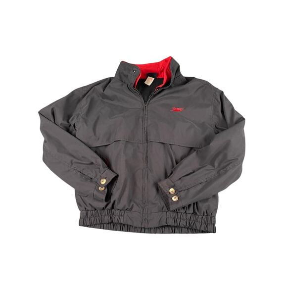 Vintage Speedo Windbreaker Jacket Medium Gray Red Logo 90s Athletic Zip Up * - Picture 1 of 10
